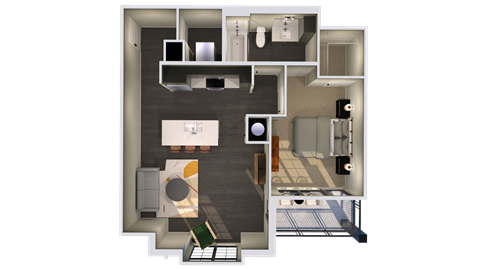 Floor plan for 1 bed, 1 bath, 753 sqft